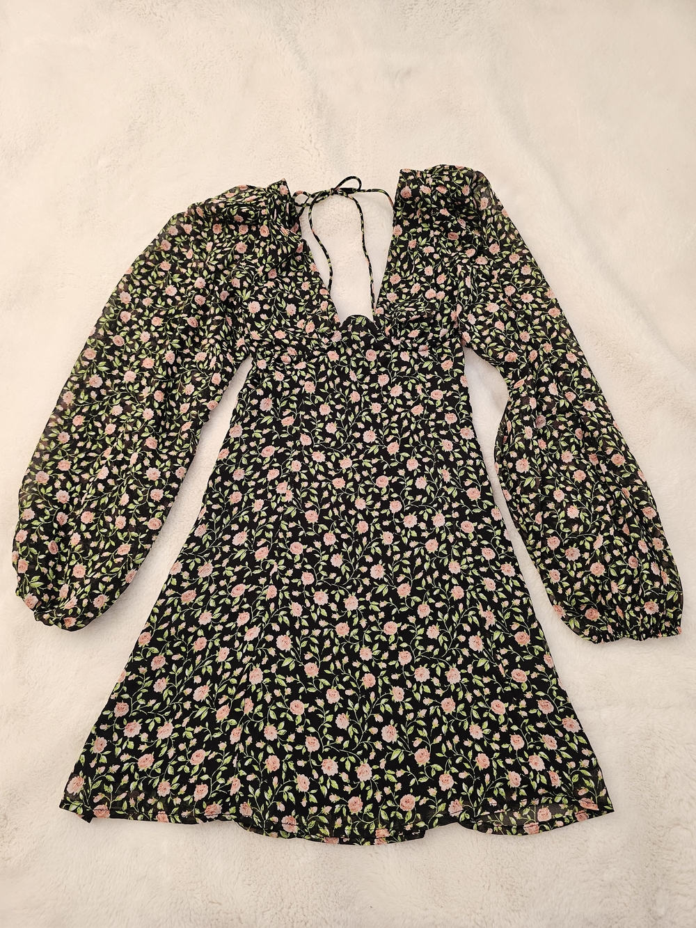 Sky To Moon Floral Deep V Structured Bustline Long Sleeve Mini Dress Size Small